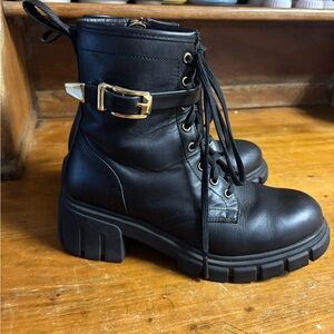 Thursday Boot Company Black Combat Boots with Gold Buckle